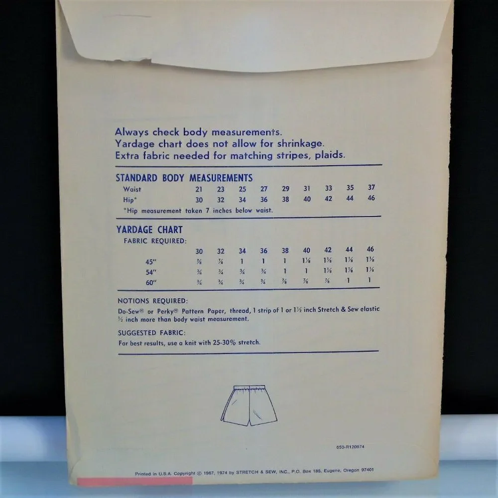Stretch and Sew 650 Pattern Uncut Tennis Shorts